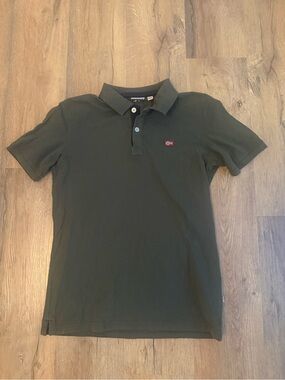 Napapijri Men's Dark Olive Green Short-Sleeve Polo with Flag Patch